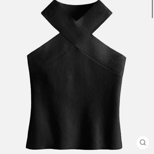 525 Cross Halter Ribbed Top In Black, Size L